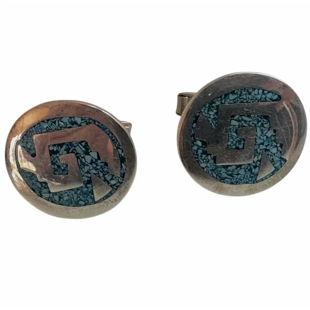 Vintage Mexican Sterling Silver Turquoise Cufflinks 925